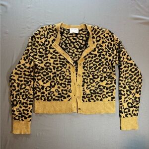 Old Navy Black and Mustard Leopard Knit Button Cardigan